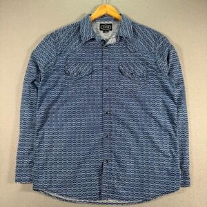 Gibson Pearl Snap‎ Shirt Mens Large Blue Geometric AOP Cowboy Rodeo Western